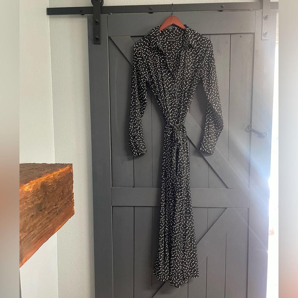 Banana Republic Black & White Polka Dot Maxi Wrap Dress